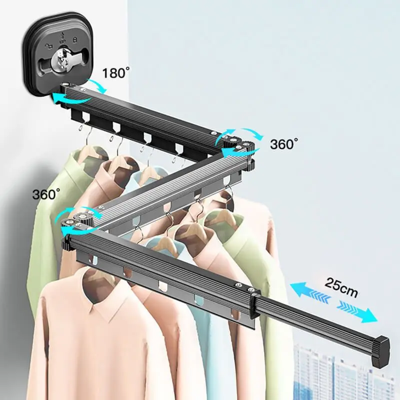 Folding Clothes Drying Rack Suction Wall Mount Retractable Suction Cup Extension Pole Reusable 1/2/3Fold Clothes Drying Rack