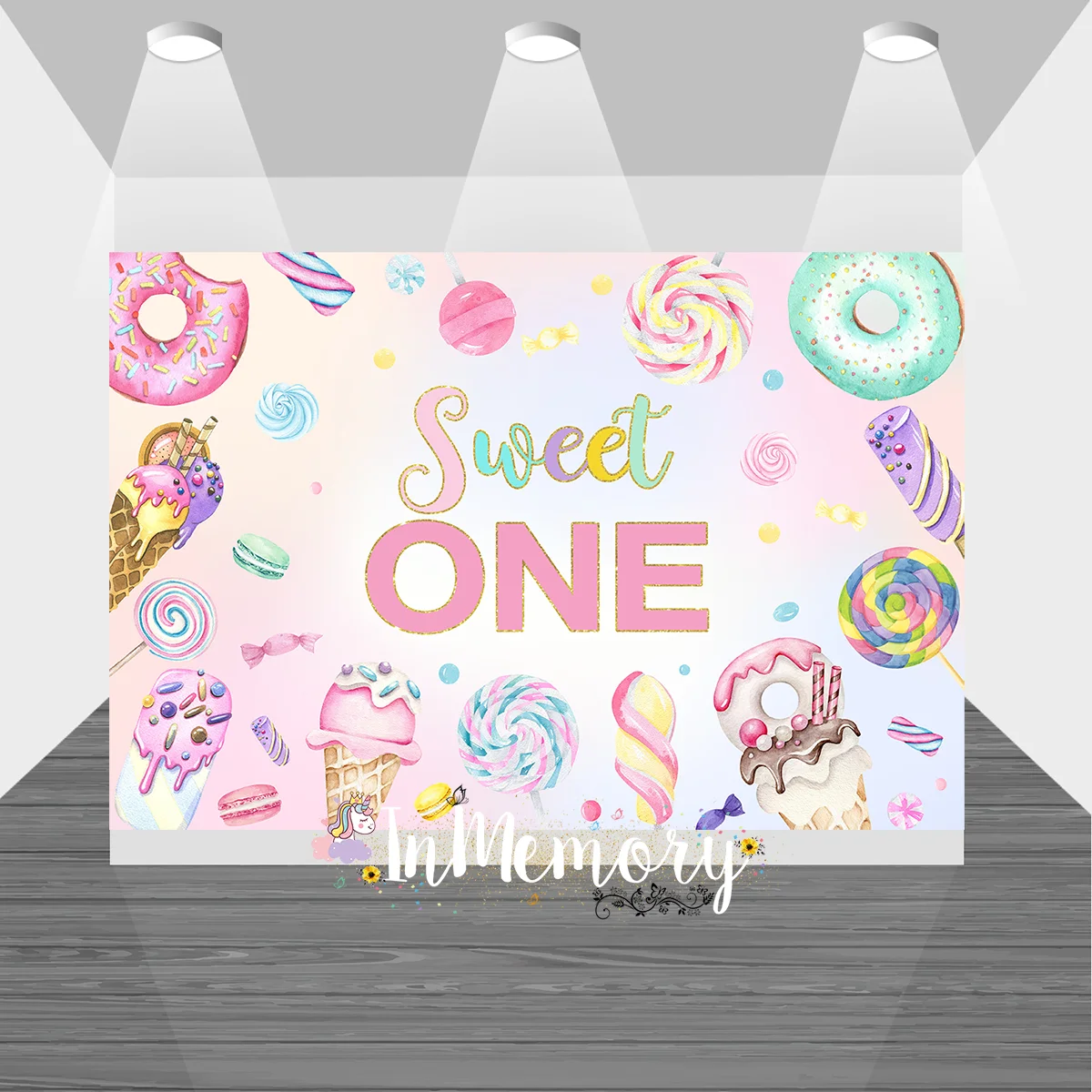 

Photography Background Ice Cream Girls Colorful Donut Dessert Candy Bar Birthday Party Decoration Backdrop for Photo Studio Prop