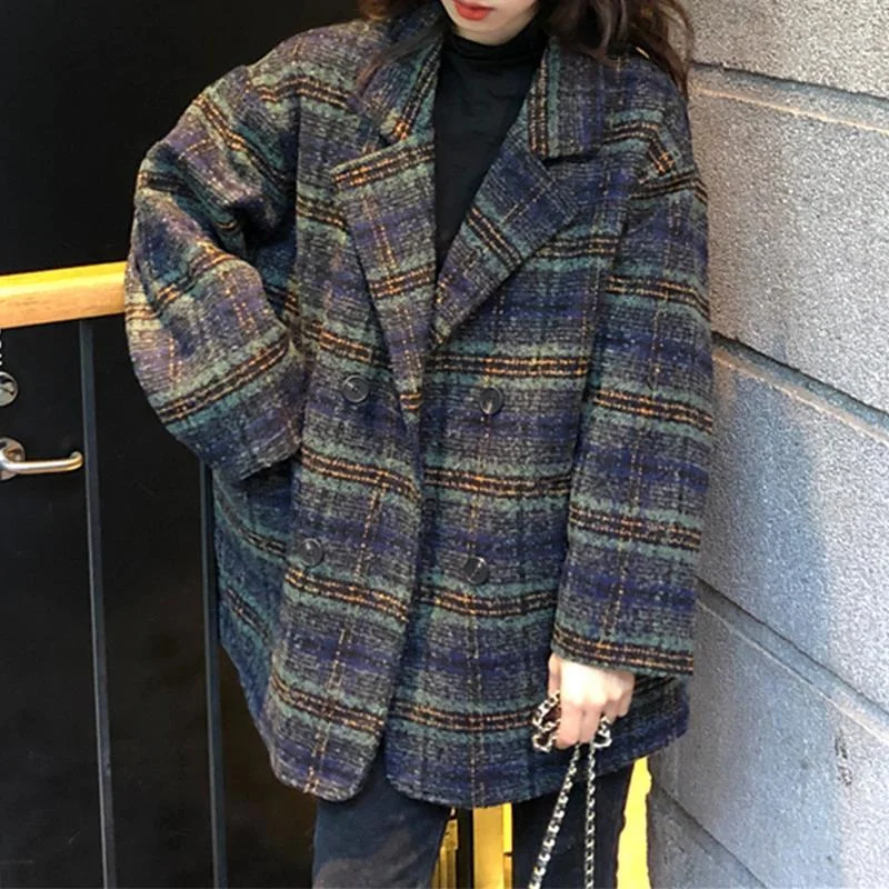 

2026 New Autumn Winter Jackets Women's Woolen Coat Top Small Fragrant Style Double Breasted Cotton-padded Woolen Suit Jacket