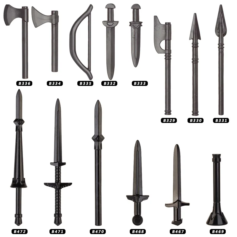 อุปกรณ์เสริมอาวุธยุคกลางบล็อกหุ่นนักรบ SPARTAN มีดโล่ Orc axe King SWORD axe broadsword ของเล่นอิฐ