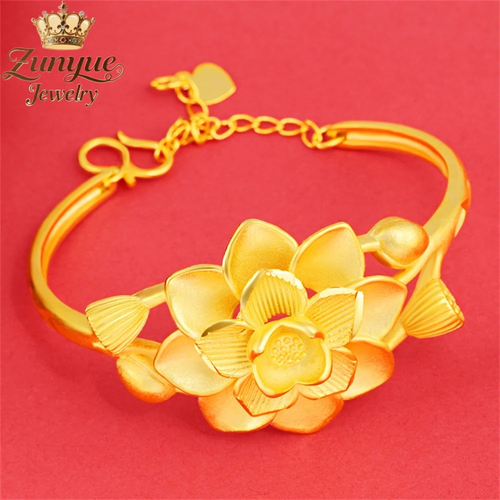 

Sand Gold Three-Dimensional Lotus Flower Bracelet Luxury Quality Jewelry Best Selling Fashion Jewelry Charms Exquisite Popular