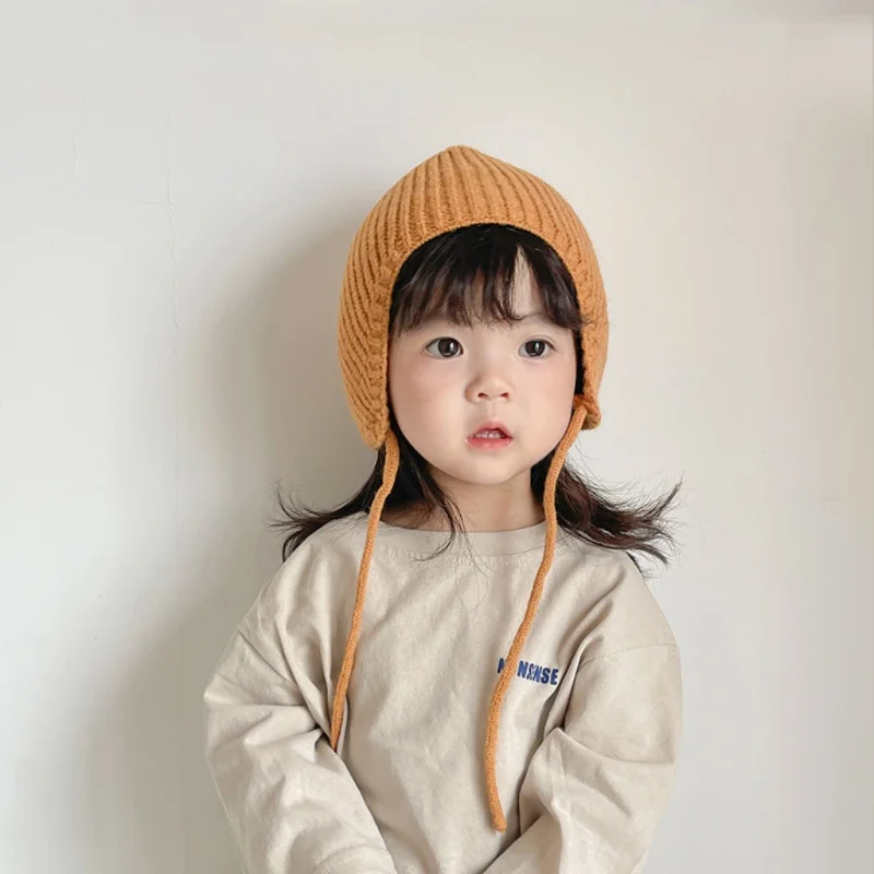 Baby Hat Cute Solid Color Winter Warm Knitted Toddler Girl Cap Bonnet Infant Boys Ear Protection Hat Beanie Caps