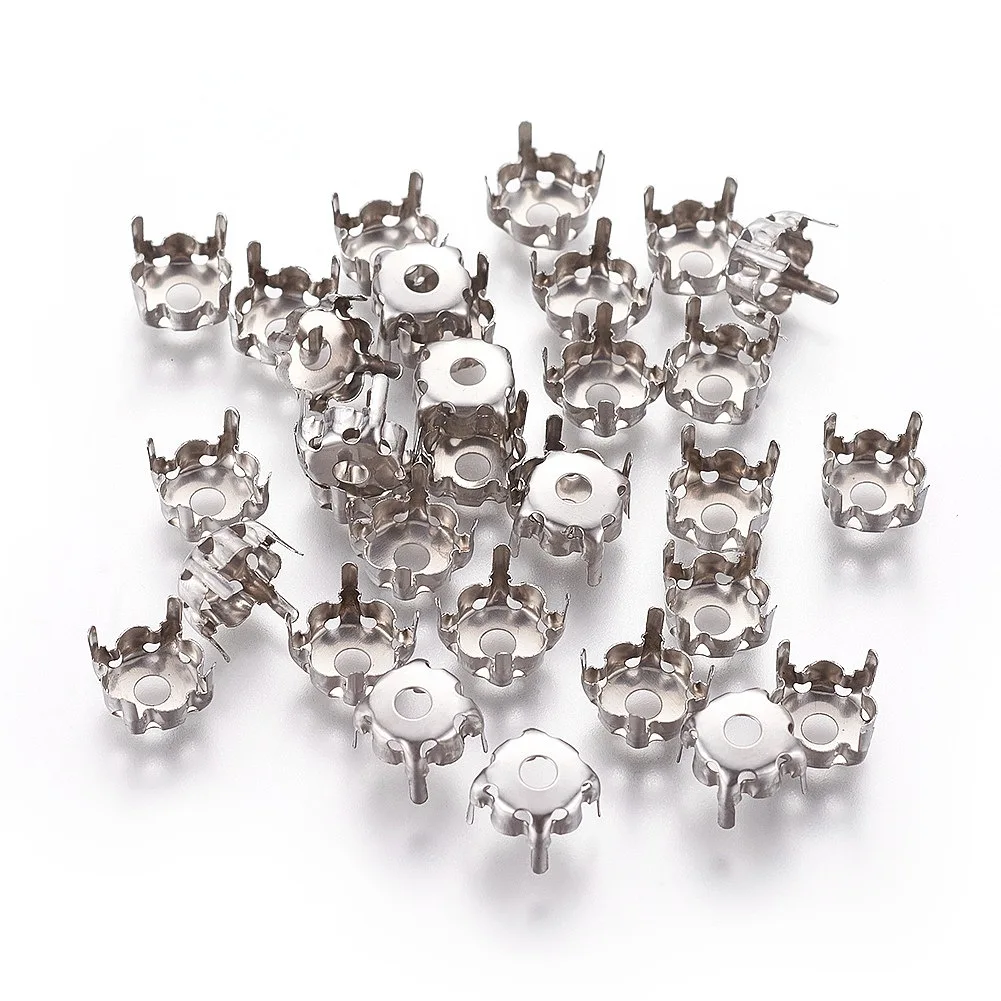 Non-Tarnish 201 Stainless Steel Sew on Prong Settings Rhinestone Claw Settings Flat Round Stainless Steel Color