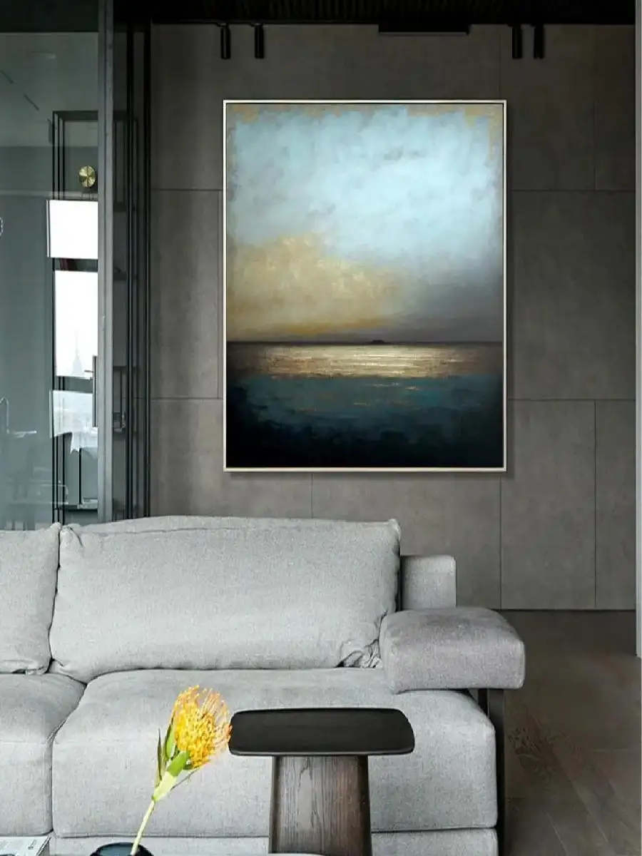 Handmade Abstract Seascape Oil Painting on Canvas  Large Blue Ocean Wall Art for Living Room Custom Gift Home Decoration