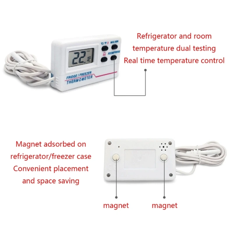 Refrigerator Thermometer with 2 & Alarm Indoor Outdoor Temperature Gauge