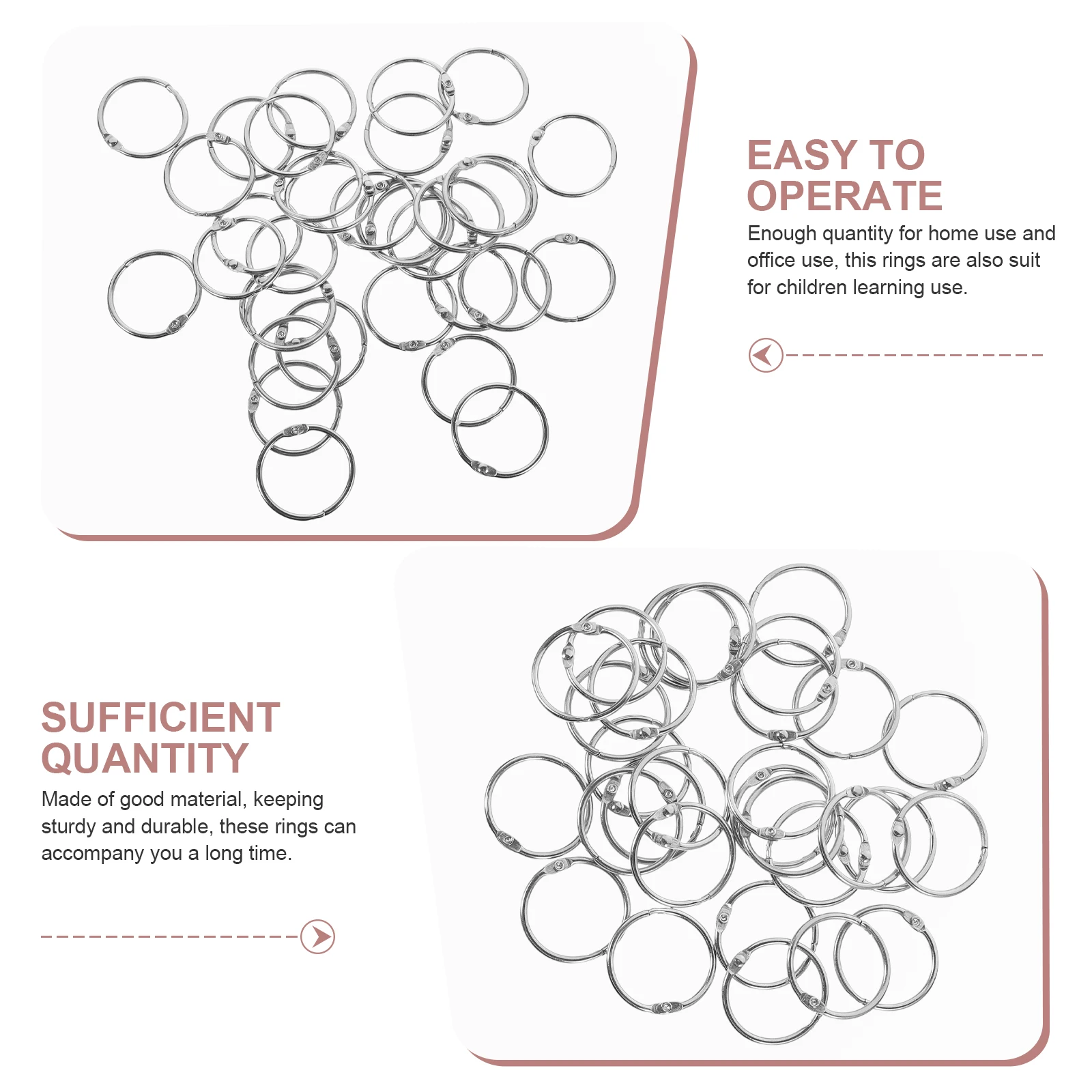 50Pcs Metal Binder Rings Lock Design Reusable Loose Leaf Rings for Office Study Classroom Flash Card Buckle Ring