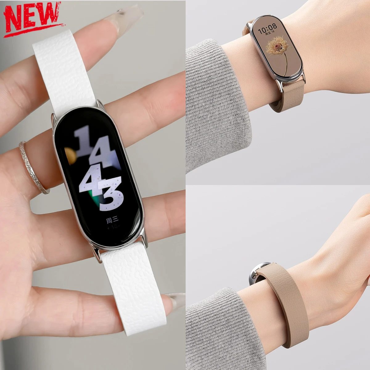 Magnetische Schleife Armband für Mi Band 10 9, Armband Leder Sport Armband für Xiaomi Mi Band 8 NFC Correa Armband Metall Schnittstelle