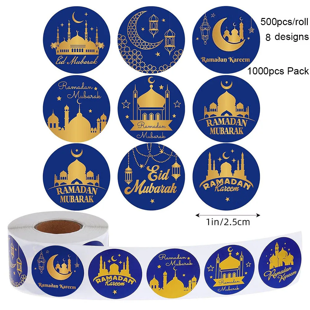 

1000pcs 1inch EID mubarak ramadan Mubark Self-adhesive Stickers for DIY Gift or Decorations