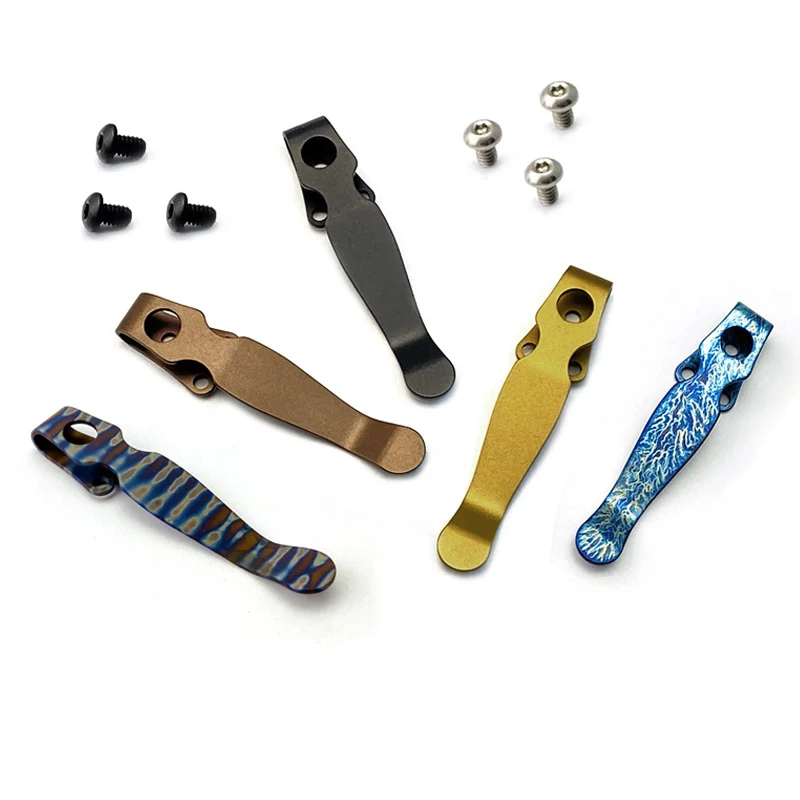 With 3pcs Screws 6 Colors Titanium Alloy Fold Knife Back Clip For Spyderco Shaman C229 Waist Clamp Deep Carry DIY Make Accessory