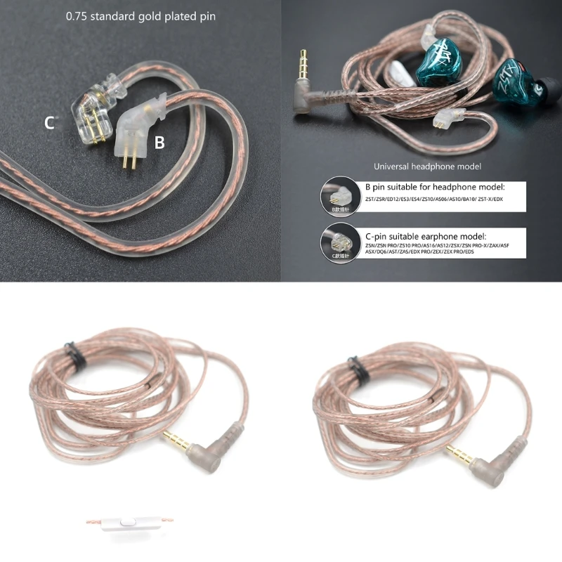 Enhanced Headset Cable Replacement for ZST/ZSR/ED12/ES3/ZS10/ZSN/ZSNPRO/ZS10PRO/AS16 Headphones Fast Transfer Wires 896C