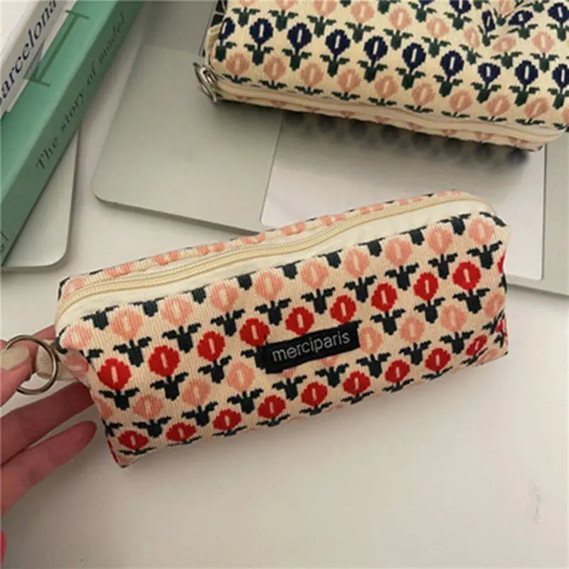 Pencil Case Korean Stationery Retro Pencil Cases Kawaii Flower Pencilcase for Girls Pencilcase for Girls Back To School