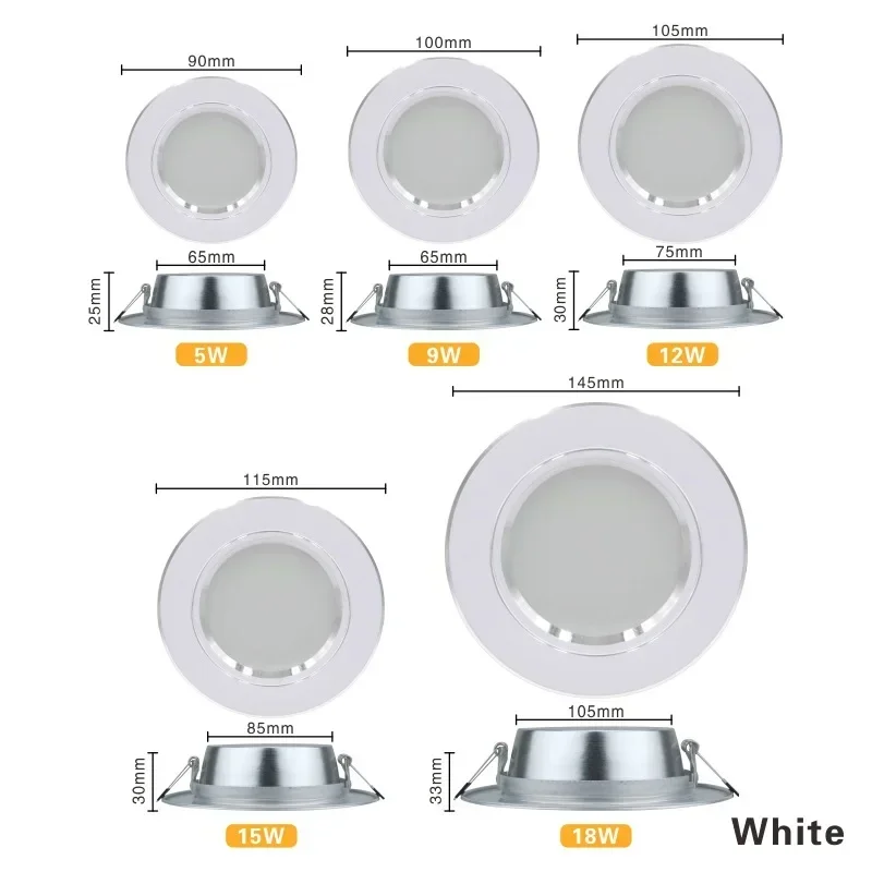 220V LED Downlight Spotlight Trójkolorowy ściemnialny 5W 7W 9W 12W 15W Oprawa wpuszczana Downlight Lampa sufitowa Kinkiet Chłodna biała żarówka