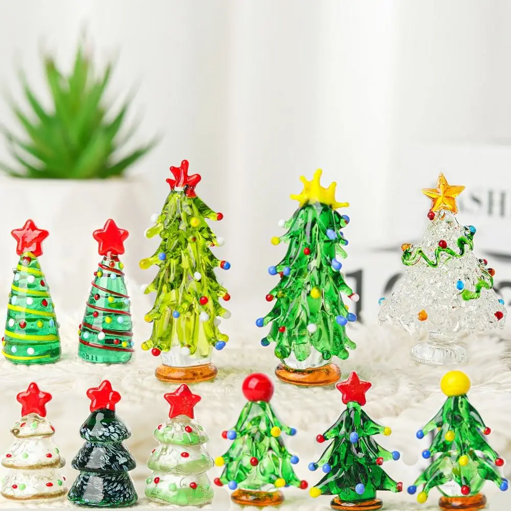 

Glass Crystals Christmas Tree Figurine Mini Table Ornaments Christmas Tree Miniature Statue Handmade Crystals Ornaments