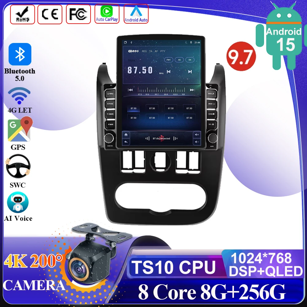 9.7 "rádio do carro para lada largus 2012-2021 para tesla sandero 2 duster 2014-2019 android auto multimídia player navegação 2din