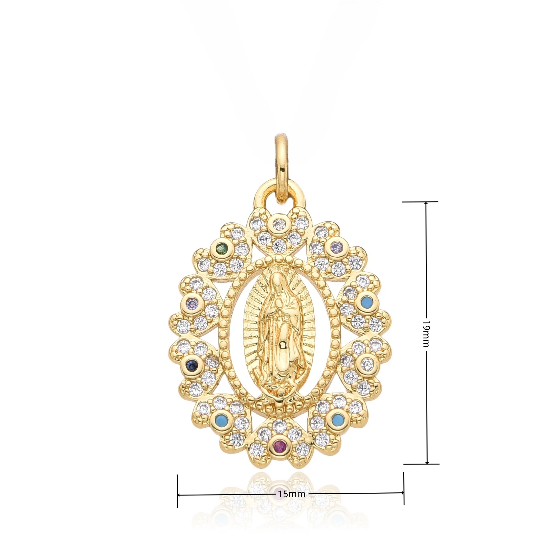 Gold Color Our Lady Hearts Guadalupe Charms Colored Cubic Zirconia Virgin Mary Necklace for Women CZ Pendant DIY Jewelry Gift