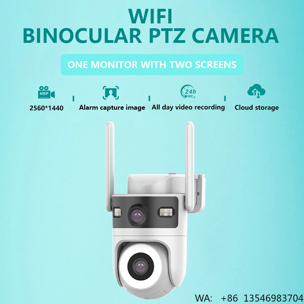 Solar Surveillance Camera WiFi Low Power Waterproof Wireless Color Monitor Cloud Storage 360 View Dual Lens WiFi PTZ Camera