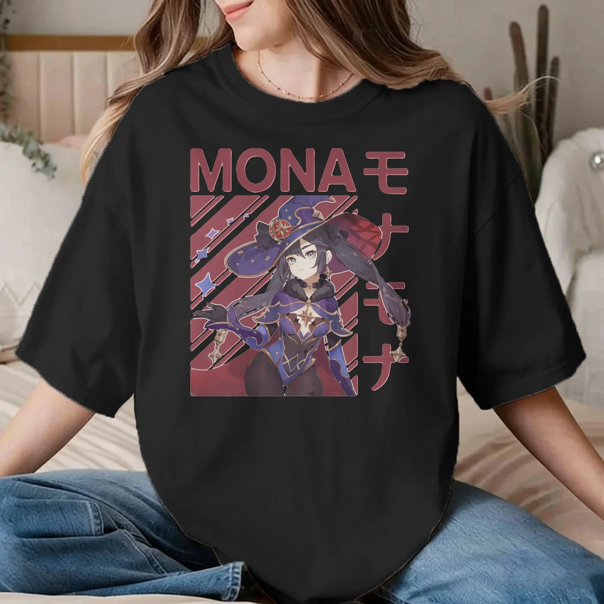 Mona Genshin Impact for Men Women T Shirts Anime Game Funny Tee Shirt Short Sleeve Crew Neck T-Shirts Cotton Adult Clothes