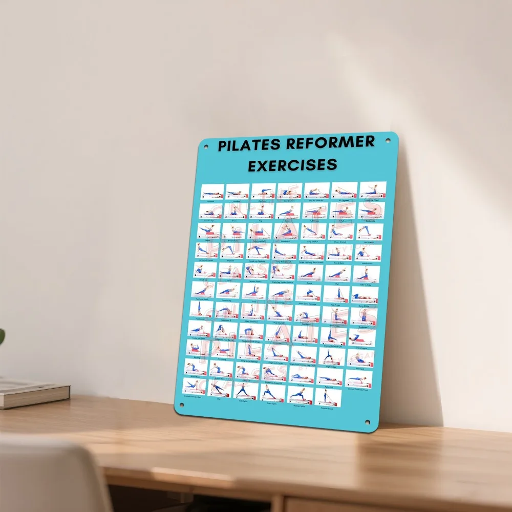 Vintage Teal Pilates Chart Aluminum Wall Art 8x12 Inch Waterproof Durable Gym Studio Home Decor