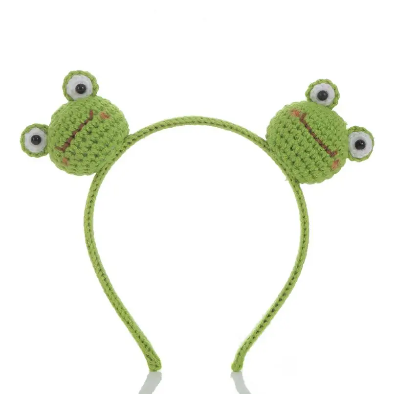 10pcs Knitted Cartoon Animal Dolls Headband Handmade Crochet 3D Panda Frog Crab Hairband Party Favors for Halloween Birthday