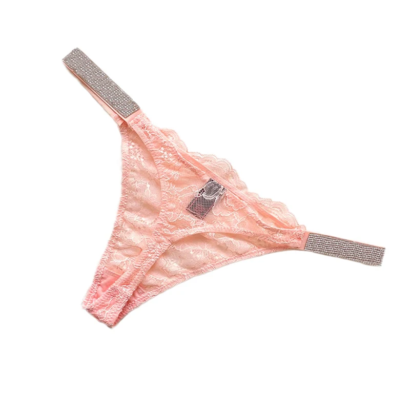Sexy Fashion Women Low Rise Thong Comfort Bra Plus Size Lingerie Briefs Brand Letter Rhinestone Pink Seamless Underwear Panties