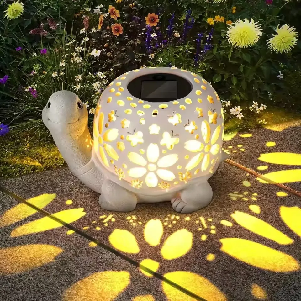 

Solar Garden Decoration Statue Solar Light Turtle Sculpture Outdoor Yard Lawn Hollow Animal Figurines Landscape Ornament