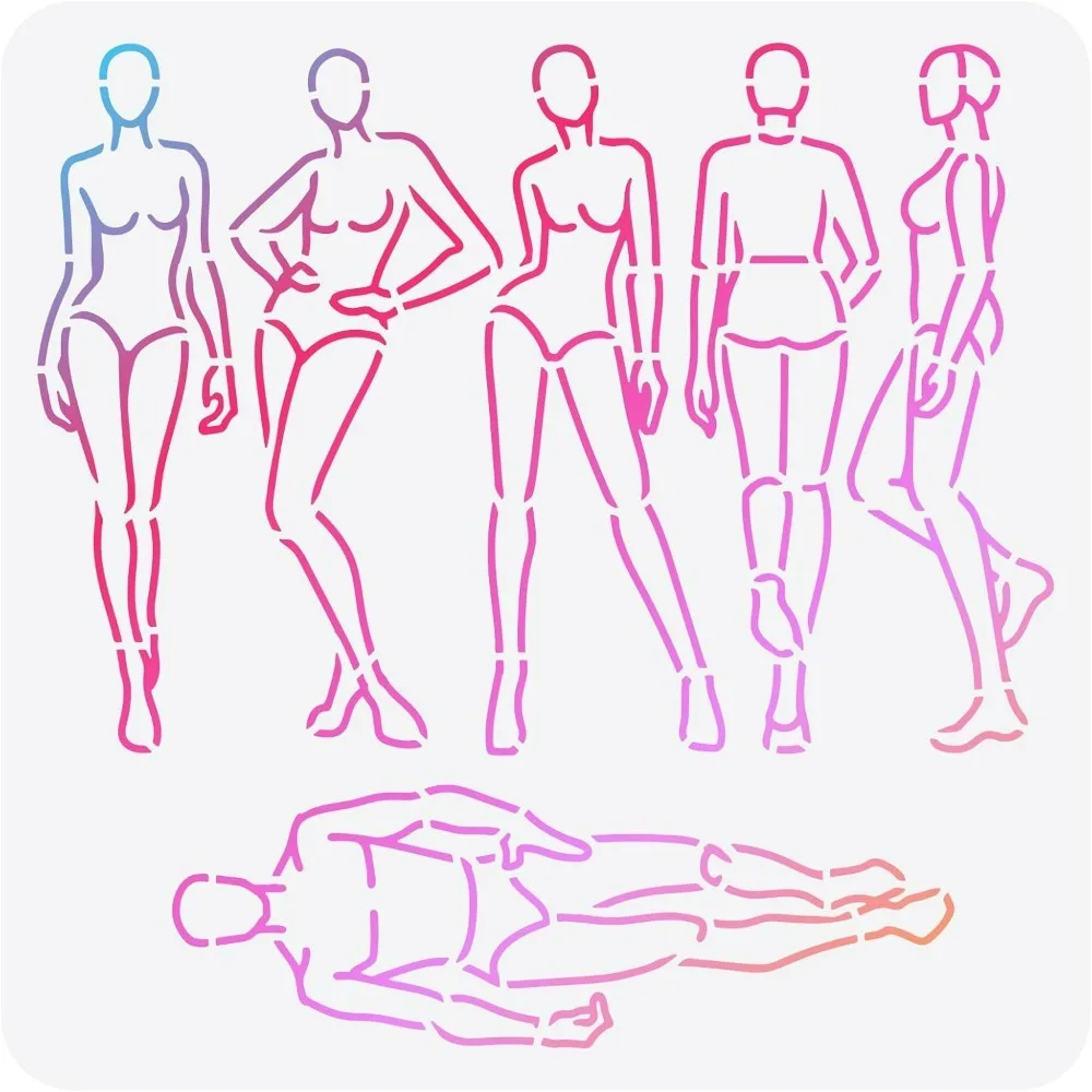 Human Body Croquis Painting Stencil 11.8x11.8inch Reusable Sketches of Woman Models Stencil Beauty Girl Models Decoration