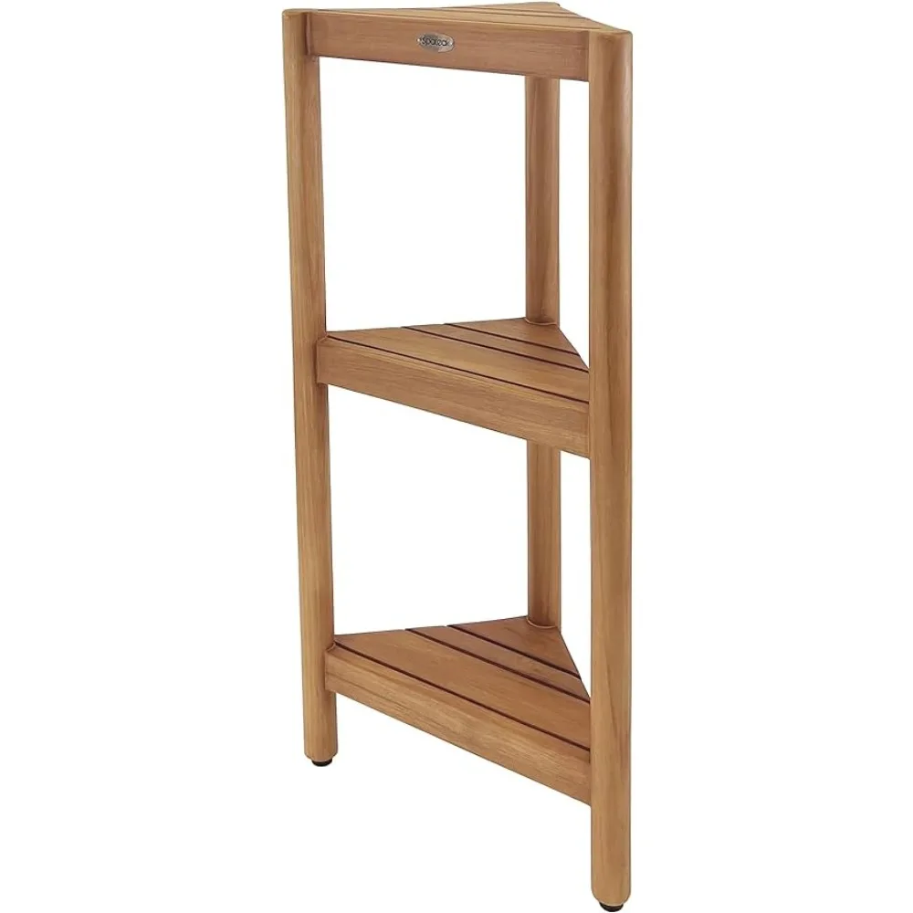 Solid Teak Free Standing Corner Shelf, 3-Tier Bathroom Corner Stand,Corner Rack for Bathroom,Kitchen Living Room,Fully Assembled