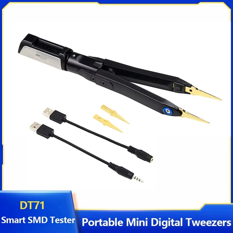 Intelligent DT71 Digital Tweezers Mini SMD Tester LCR Meter Diode Resistor 10Khz Signal Generator Auto Scan