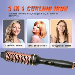 3 In 1 Ionic Hair Curler Straightener Professional Curling Iron Heated Hair Styling Brush Anti-Scald Thermal Brush Curl Wand