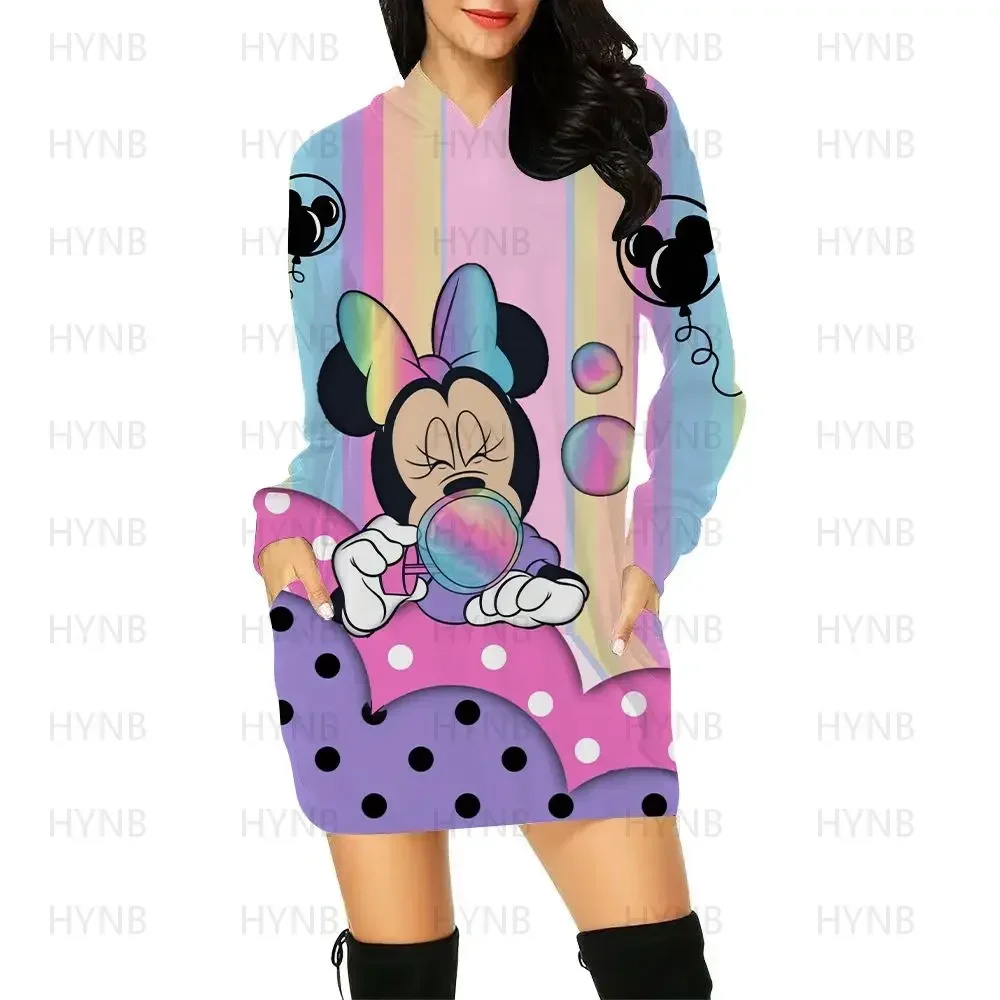 Long Sleeves Dresses Cartoon Elegant Women Minnie Mouse 2022 Disney Y2k Sweater Dress Women\'s Party Mini With Hood Mickey Hoodie