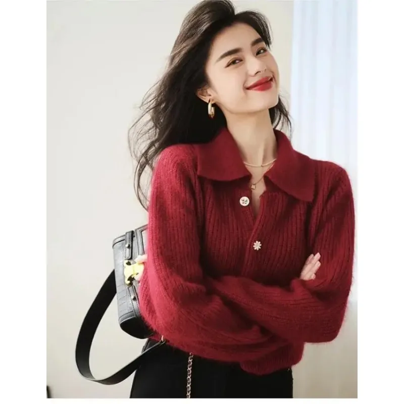 Chic Fashion Sweater Cardigan Yellow Red Knitted Sweater Women 2023 Autumn Winter Short Cardigan Jacket Coat Y2K Tops Female