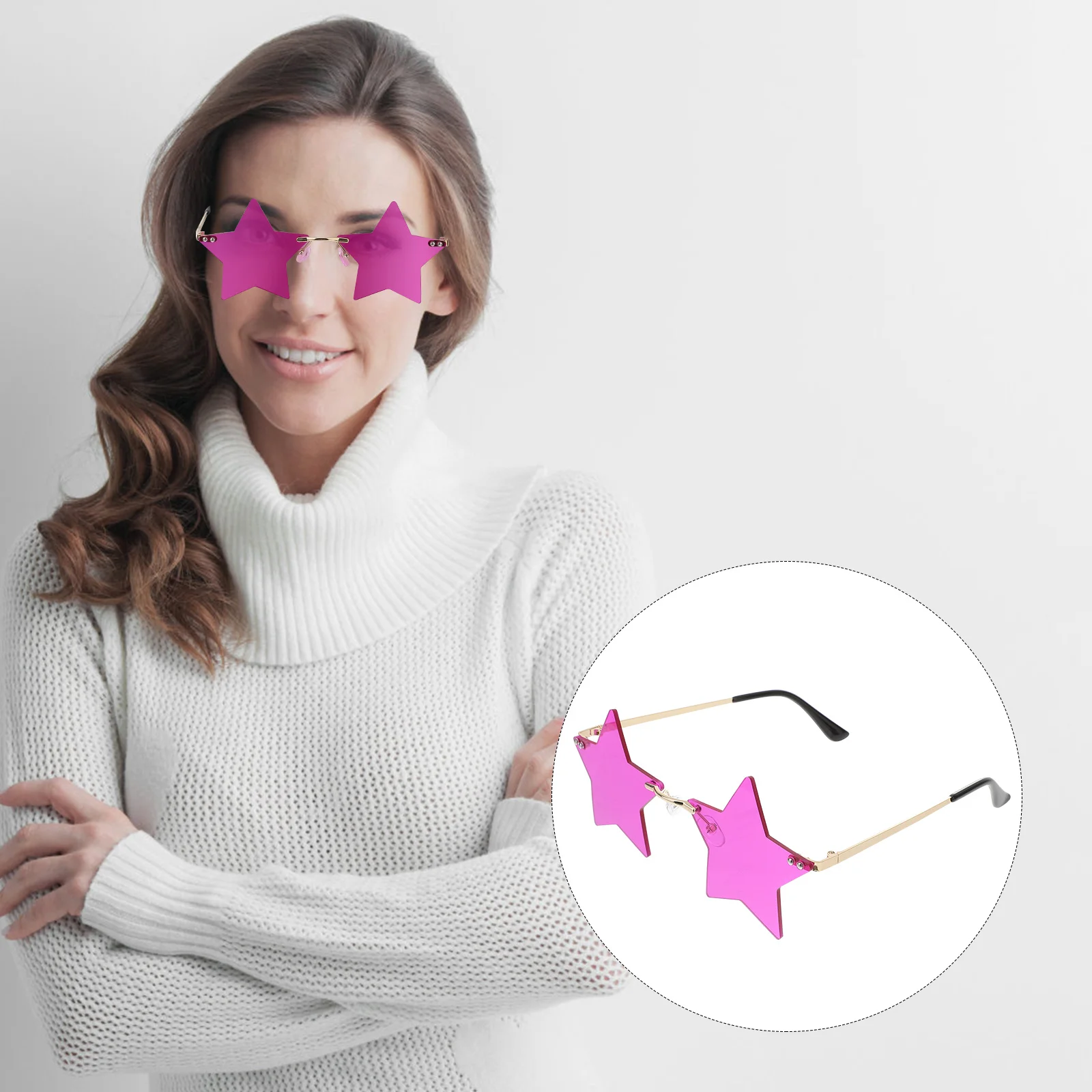 

1 Pair Star Shaped Rimless Sunglasses Premium Copper Alloy Pc Material Fashion Party Photo Props Festival Accessory