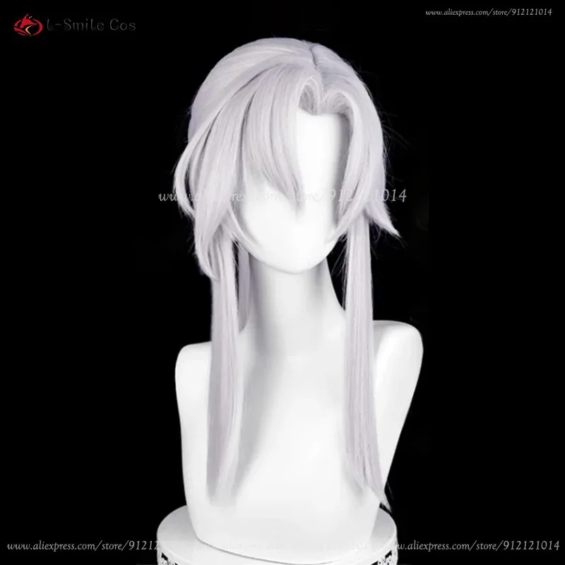 أنيمي فريد باثوري شعر مستعار تأثيري 75 سنتيمتر الفضة الأبيض الباروكات تصفيف الضفائر مقاومة للحرارة الشعر هالوين شعر مستعار للرجال النساء + غطاء شعر مستعار #3