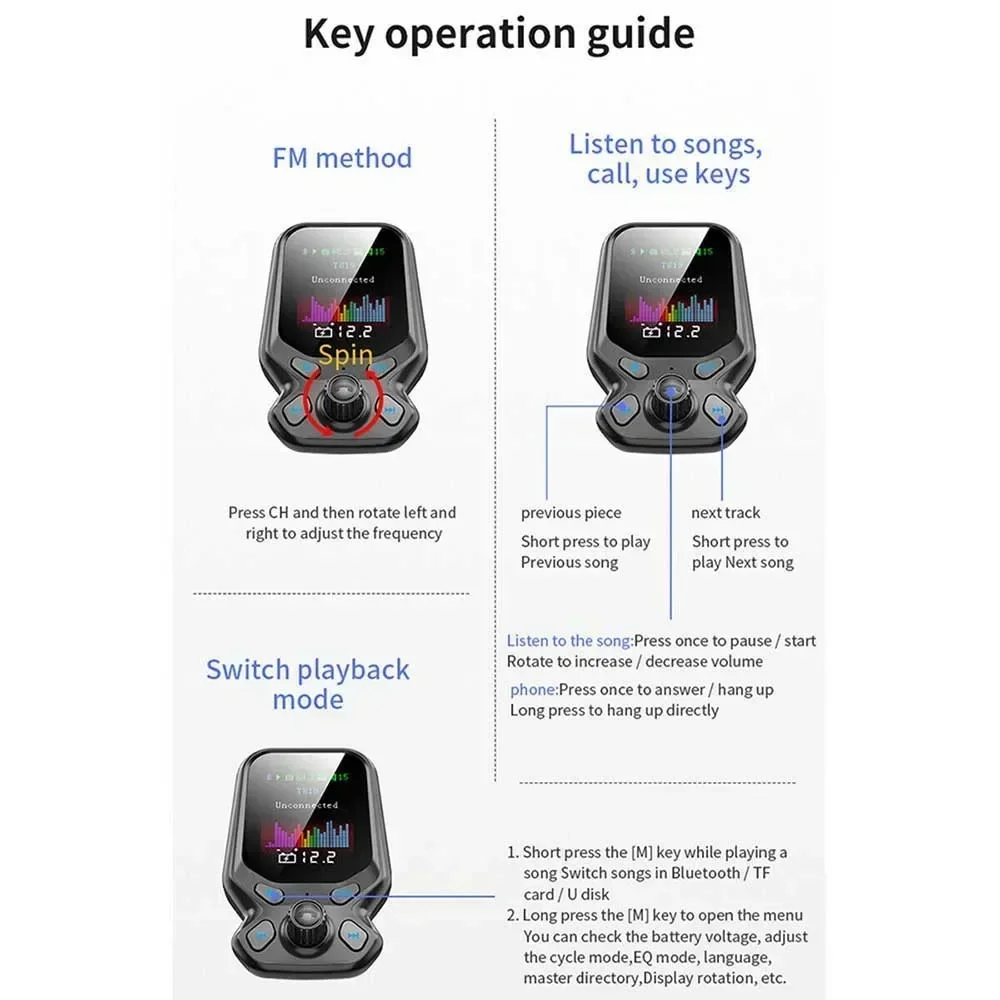 FM Transmitter Dual USB QC3.0 Charger Bluetooth-compatible Receiver USB TF Card Car MP3 Music Player QC 3.0 Dual USB Car Charger