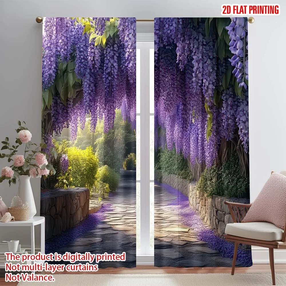

2D flat printing 2pcs Drapes Wisteria Garden Pathway Digital Printed Polyester Drapes Birthday Party for Bedroom Office Living