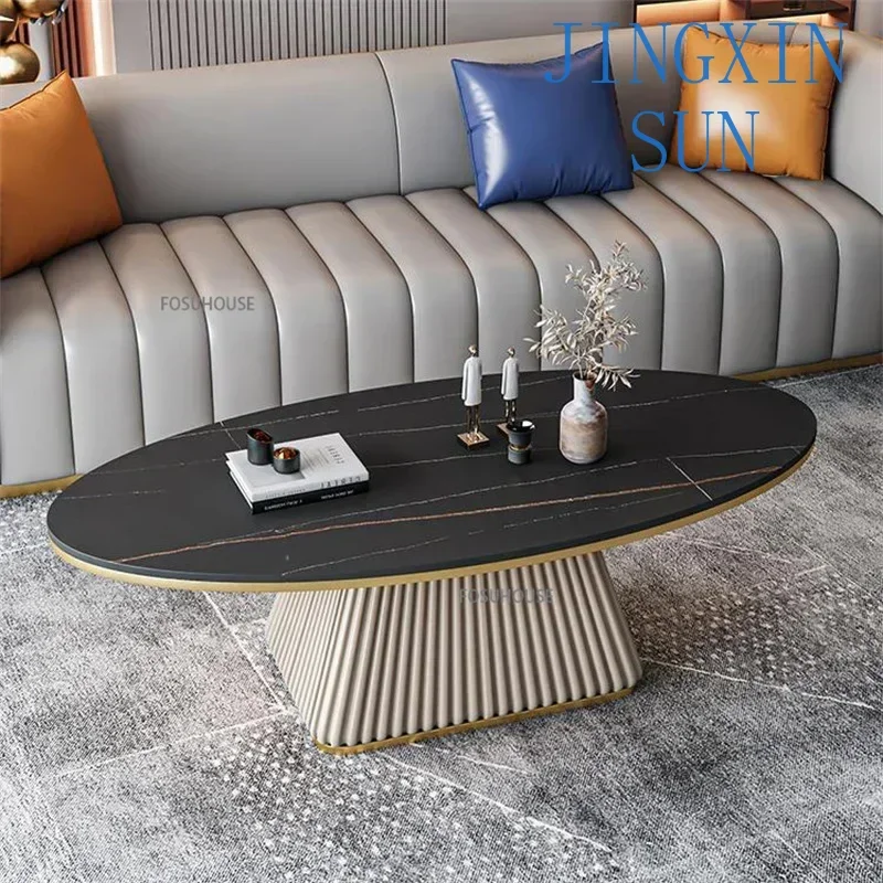 Hotel Model Room Tea Table for Living Room Furniture Nordic Light Luxury Slate Oval Coffee Table Designer Creative  Table