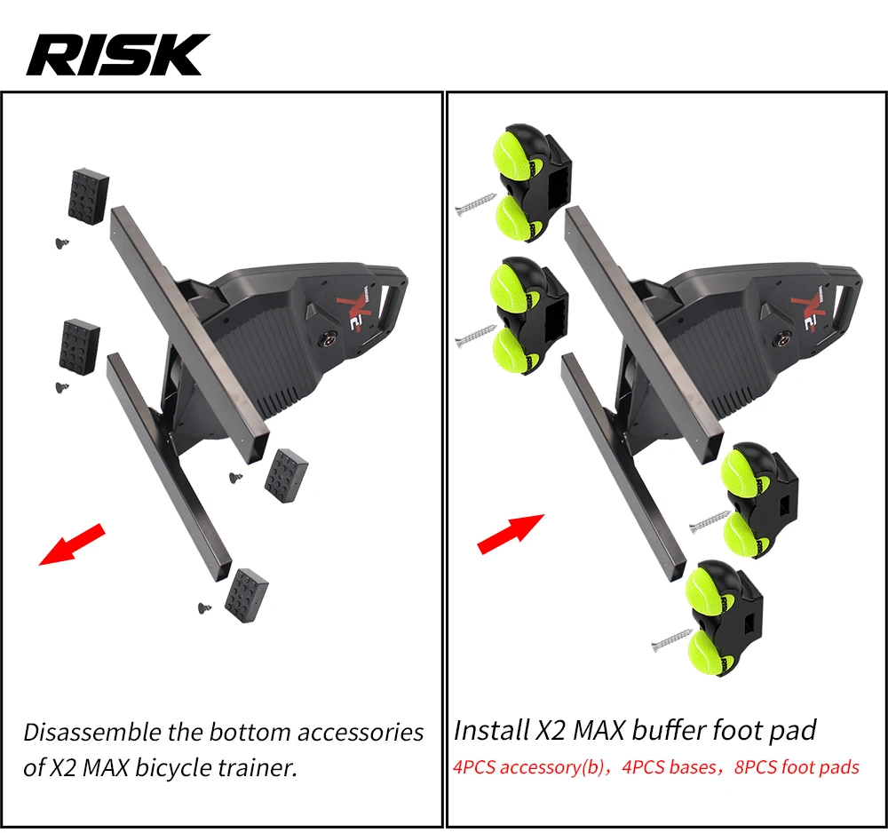 Risk Fahrrad-Trainer-Pufferfußpolster für X2/X2 MAX XX PRO 1. und 2. Generation sowie faltbare, stoßdämpfende Fahrrad-Trainer-Basishalterung – Detail 7