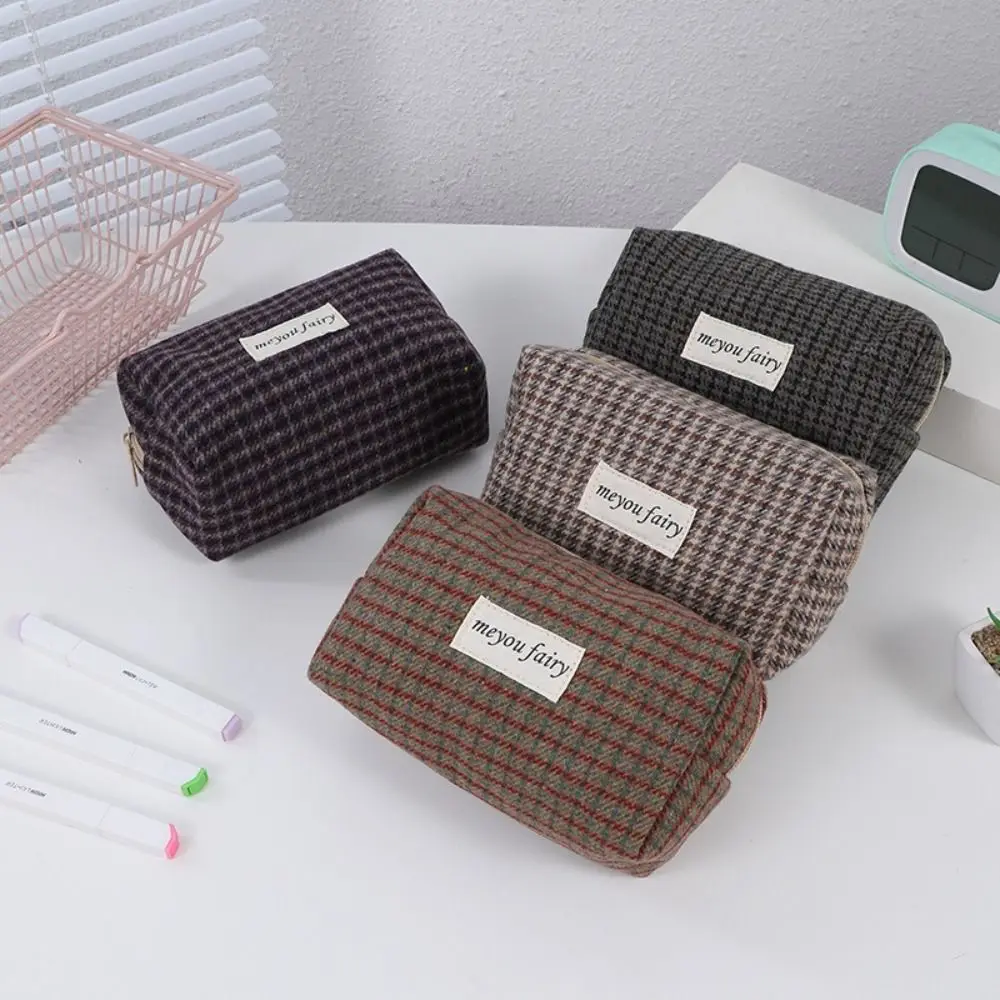 INS Grid Pattern Storage Bag Zipper Large Capacity Makeup Bag Multi-functional Pen Bag Srudents