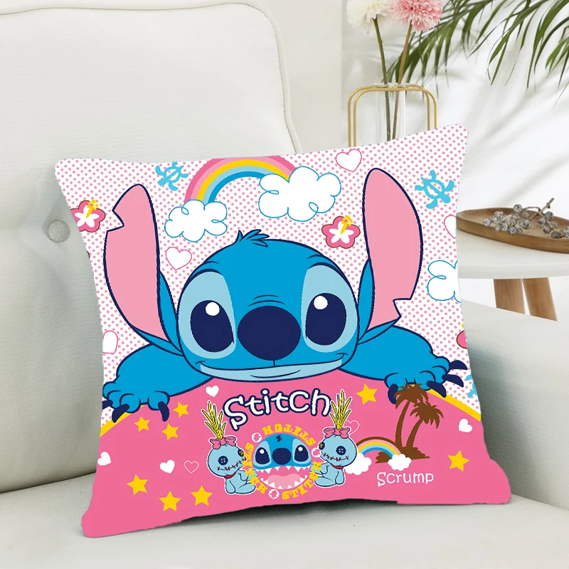 45cm Disney Stitch Pillowcase Cartoon Printed Cushion Cover Soft Cute Sofa Chair Home Decoration Pillow Cover Birthday Gifts