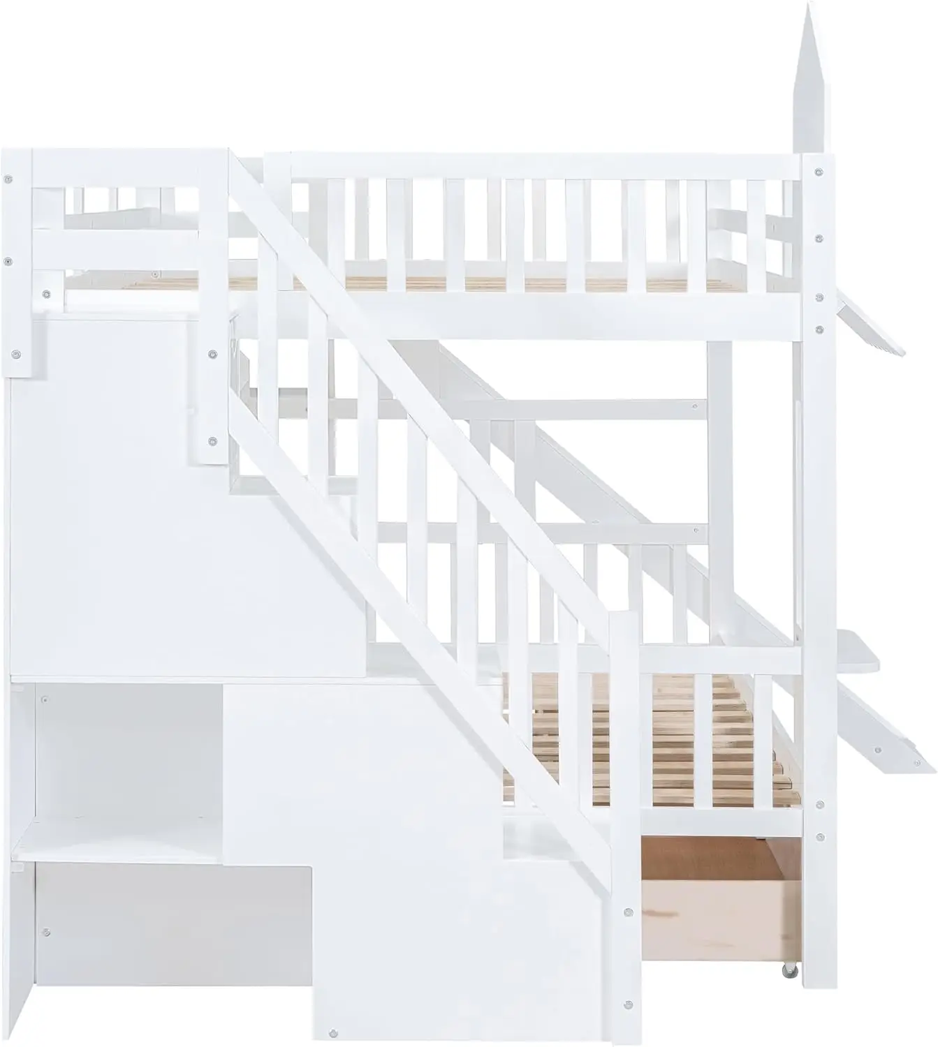 Softsea Wood Kid'S Bunk Bed Full Over Full With Drawers And Slide And Staircase, Wood Bunk Bed Frame Full Size Bedroom