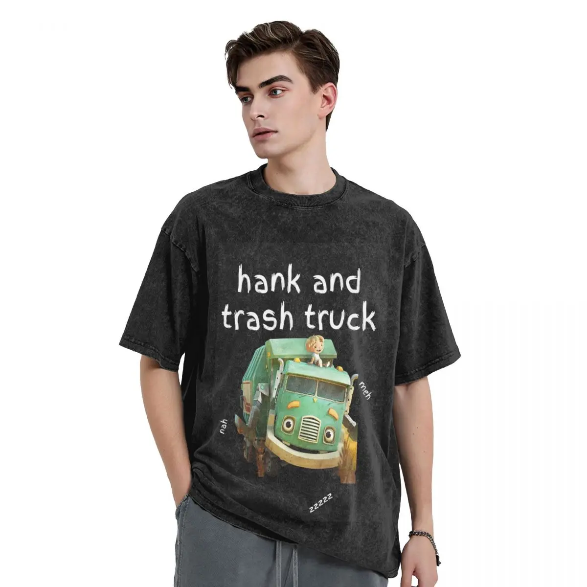 Trash Truck Washed T Shirts Printed Short Sleeve Hip Hop T-Shirt Streetwear Tops Tees for Men Women