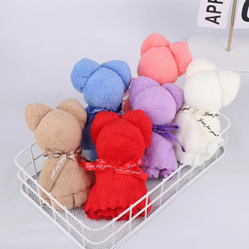 1pc Cute Bear Towel Coral Fleece Wedding Favors For Guests Bulk Bridesmaid Christening Souvenir Random Color