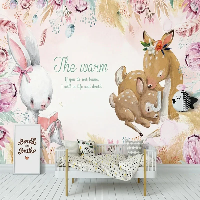 

Custom 3D Mural Wallpaper Pink Bunny Plum Deer Backdrop Wallpaper For Bedroom Sofa Walls Papel De Parede Home Décor Art Fresco