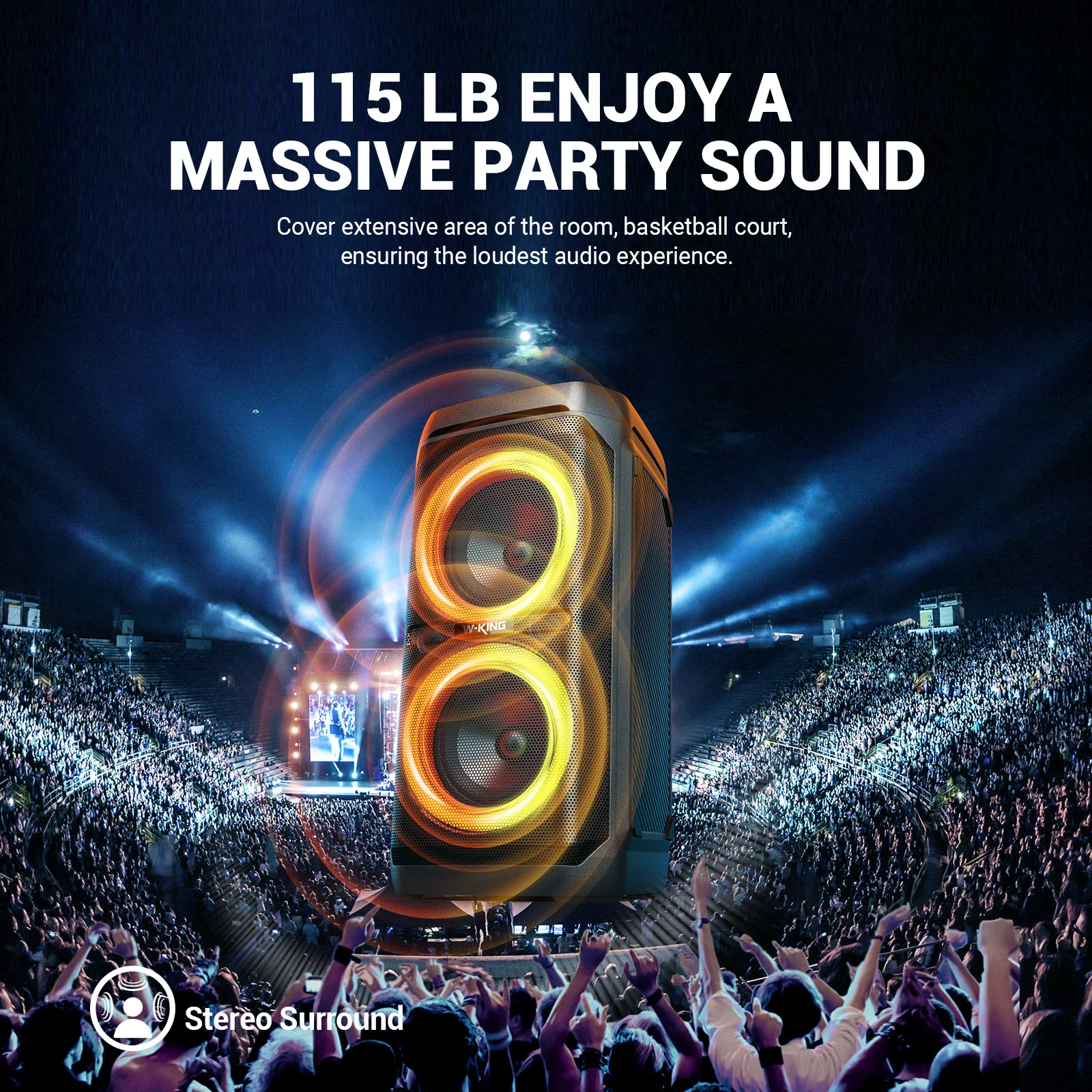 W-KING 100W RMS Bluetooth Speakers, IPX6 Waterproof, V5.3 Portable Party Boombox Wireless Deep Bass/115dB Loud Massive Sound