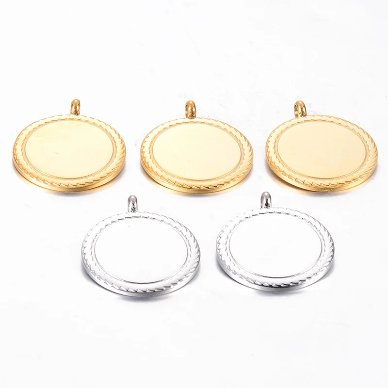 5 pcs/lot Mirror stainless steel 25mm Disc round Pendant Blank Dog Tags  Necklace DIY Jewelry Lace Geometric Accessories