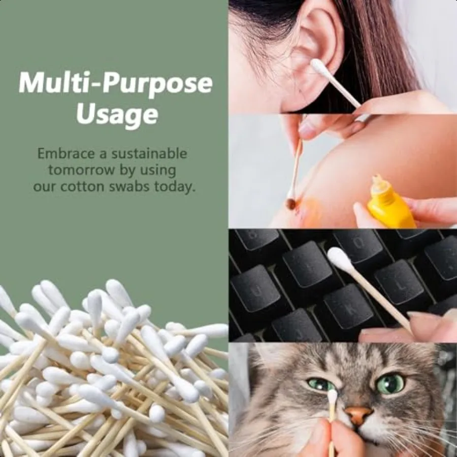 500 CountBamboo hisopos de algodón de doble punta auriculares orgánicos biodegradables multiusos para higiene belleza y reciclaje de Greenn en el hogar