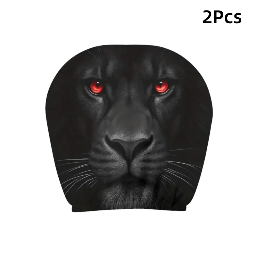 2PCS Polyester Fiber Car Head Pillowcase Double Sided Printing Dustproof Lion Expression Pillowcase Double Sided Pillowcase