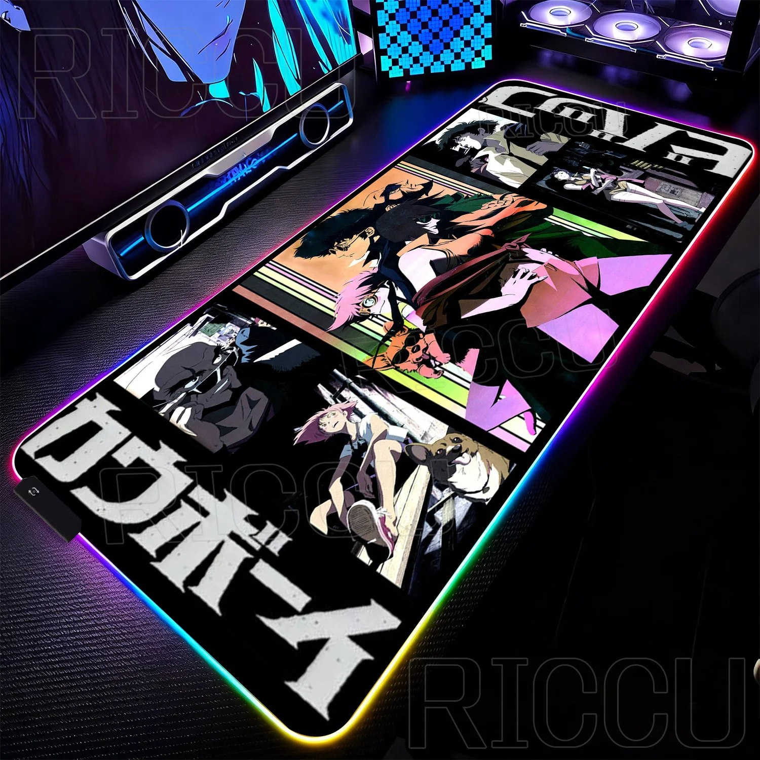 

Игровой коврик для мыши RGB HD Printing Anime Space Cowboy, большой XXL, с LED-подсветкой, для геймеров, аксессуары для ПК