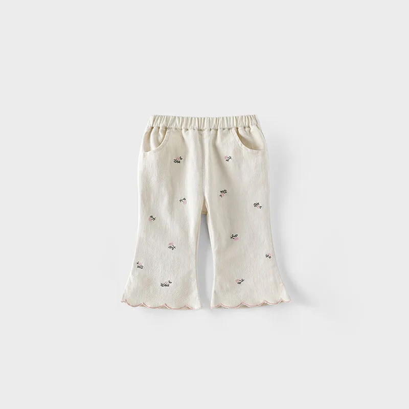 New Autumn Kids Bell-bottoms 9M-5T Sweet Embroidered Flowers Girls Casual Pants Korean Version Children Trousers