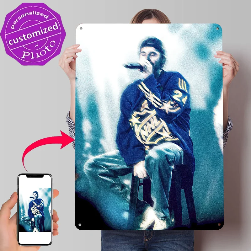 Justin Bieber en Camiseta de la NHL Cantando, Póster Metálico 3D Personalizado con Textura, Letreros Vintage de Metal para Decoración de Habitaciones de Videojuegos